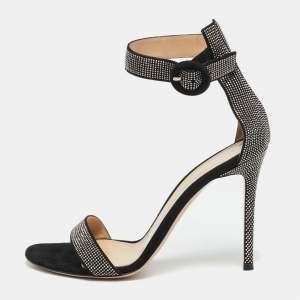 Pre Owned Gianvito Rossi Cherry Portofino Size 38.5 Black Suede Ankle Strap Sandals