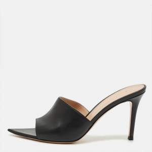 Pre Owned Gianvito Rossi Alise Size 38 Black Leather Slide Sandals