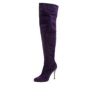 Pre Owned Gianvito Rossi Purple Suede Over the Knee Boots Size 40