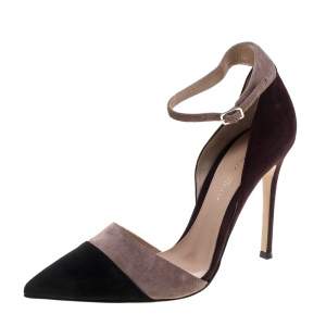 Pre Owned Gianvito Rossi Tricolor Suede Ankle Strap D'orsay Pointed Toe Pumps Size 36.5