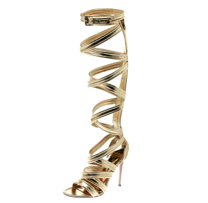 Pre Owned Gianvito Rossi Gold Leather Gladiator Knee High Sandals Size 38