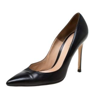 Pre Owned Gianvito Rossi Black Leather Pointed Toe Pumps Size 37.5
