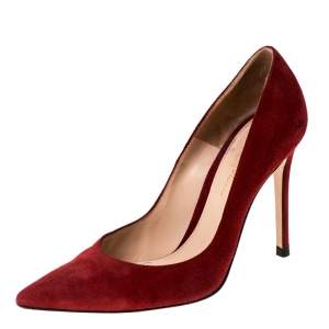 Pre Owned Gianvito Rossi Red Suede Pointed Toe Pumps Size 36