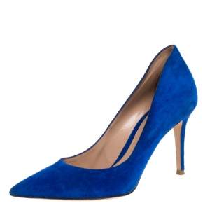 Pre Owned Gianvito Rossi Blue Suede Pointed Toe Pumps Size 39