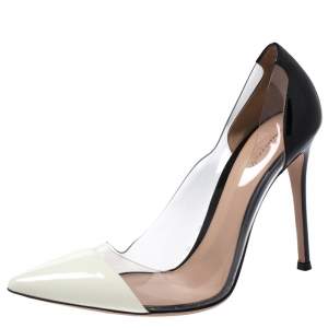 Pre Owned Gianvito Rossi Black/White Patent Leather and  PVC Plexi Pointed Toe Pump Size 40