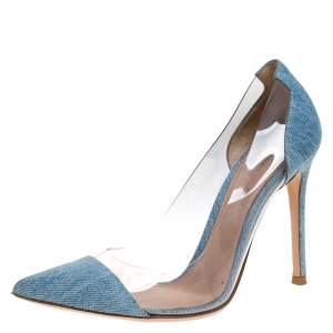 Pre Owned Gianvito Blue Denim and  PVC Plexi Pointed Toe Pump Size 36