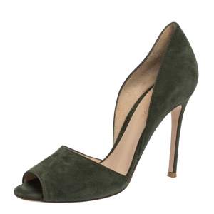 Pre Owned Gianvito Rossi Moose Green Suede Peep Toe D'orsay Pumps Size 37