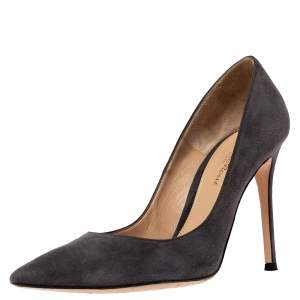 Pre Owned Gianvito Rossi Grey Suede Leather Pointed Toe Pumps Size 38.5