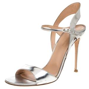 Pre Owned Gianvito Rossi Silver Leather Ankle Strap Sandals Size 41