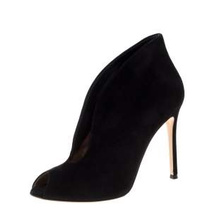 Pre Owned Gianvito Rossi Black Suede Vamp Peep Toe Booties Size 38