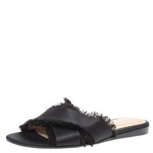 Pre Owned Gianvito Rossi Black Satin Barth Flat Slides Size 38