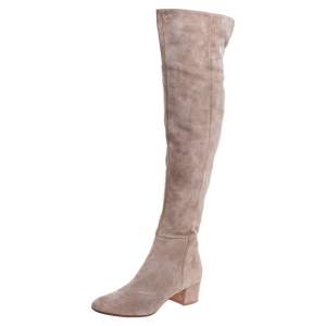 Pre Owned Gianvito Rossi Beige Suede Leather Over the Knee Boots Size 38