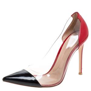 Pre Owned Gianvito Rossi Black/Red Patent Leather And PVC Plexi Pumps Size 40