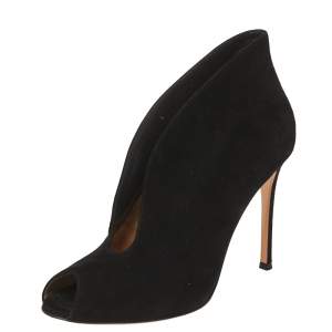 Pre Owned Gianvito Rossi Black Suede Vamp Peep Toe Booties Size 39