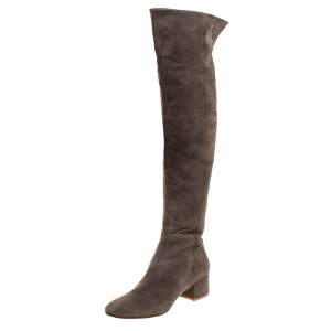 Pre Owned Gianvito Rossi Brown Suede Leather Over the Knee Boots Size 39.5