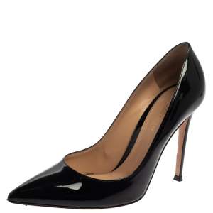 Pre Owned Gianvito Rossi Black Patent Leather Gianvito Pointed Toe Pumps Size 38