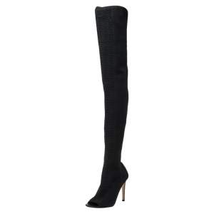 Pre Owned Gianvito Rossi Black Stretch Fabric Knee High Boots Size  37
