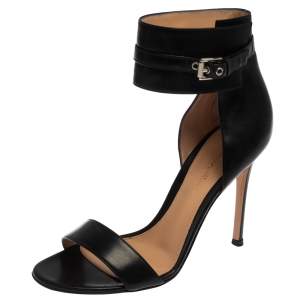 Pre Owned Gianvito Rossi Black Leather Ankle Strap  Open Toe Sandals Size 37