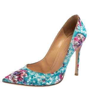 Pre Owned Gianvito Rossi For Mary Katrantzou Multicolor Floral Printed Fabric Lisa Ponker Pumps Size 38.5