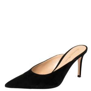 Pre Owned Gianvito Rossi Black Suede Mule Sandals Size 37.5