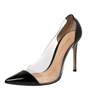 Pre Owned Gianvito Rossi Black PVC  And Patent Leather Plexi Pumps Size 39