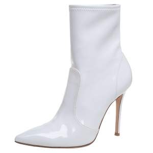 Pre Owned Gianvito Rossi White Vinyl Pointed Toe Booties Size 39