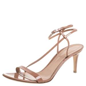 Pre Owned Gianvito Rossi Beige Patent Leather Ankle Strap Sandals Size 41