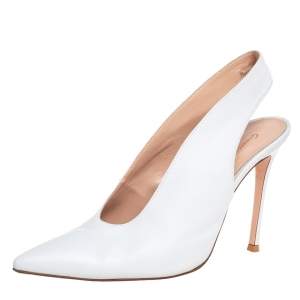 Pre Owned Gianvito Rossi White Leather Pointed Toe Slingback Sandals Size 39.5