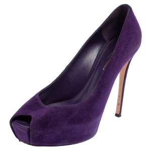 Gianvito Rossi Purple Suede Peep Toe Platform Pumps Size 39.5