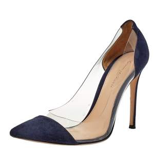 Gianvito Rossi Blue Suede and PVC Plexi Pointed Toe Pumps Size 40