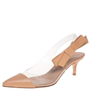 Pre Owned Gianvito Rossi Beige Leather And PVC Slingback Sandals Size 38