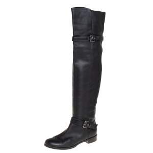 Pre Owned Gianvito Rossi Black Leather Knee Length Boots Size 40
