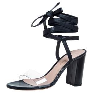 Pre Owned Gianvito Rossi Black Leather And PVC Plexi Transparent Sandals Size 35.5