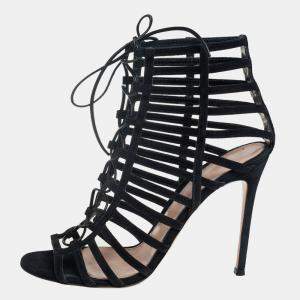 Gianvito Rossi Black Suede Caged Lace Up Sandals Size 39