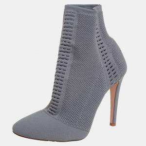 Gianvito Rossi Grey Stretch Knit Thurlow Ankle Boots Size 39