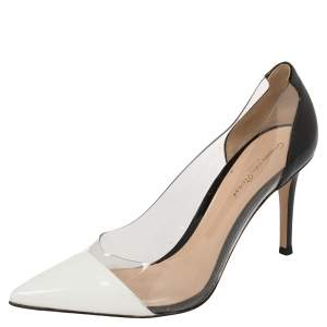 Pre Owned Gianvito Rossi White/Black Patent Leather And PVC Plexi Pointed Toe Pumps Size 38