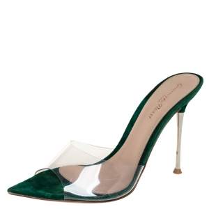 Pre Owned Gianvito Rossi Green PVC And Suede Elle Sandals Size 38