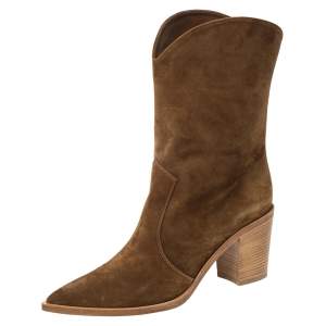 Pre Owned Gianvito Rossi Brown Suede Denver Mid Calf Boots Size 41