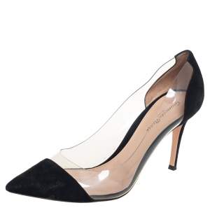 Pre Owned Gianvito Rossi Black Suede And PVC Plexi Pumps Size 39.5