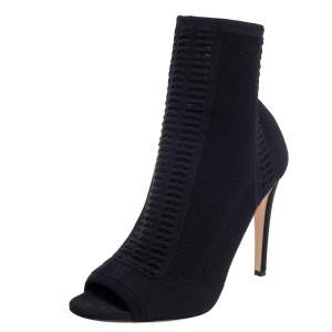 Pre Owned Gianvito Rossi Black Knit Fabric Open Toe Booties Size 42