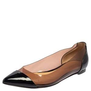 Pre Owned Gianvito Rossi Black Patent Leather And PVC Plexi Ballet Flats Size 36.5