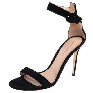 Pre Owned Gianvito Rossi Black Suede Ankle Strap Sandals Size 39.5