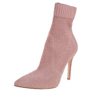 Pre Owned Gianvito Rossi Pink Stretch Fabric Ankle Boots Size 40.5