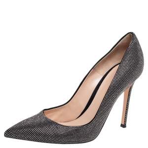 Pre Owned Gianvito Rossi Black Studded Suede Pointed Toe Pumps Size 38.5