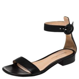 Pre Owned Gianvito Rossi Black Leather Ankle Strap Sandals Size 35
