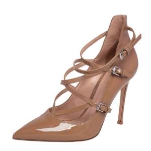 Pre Owned Gianvito Rossi Beige Patent Leather Crisscross Pointed Toe Pumps Size 36