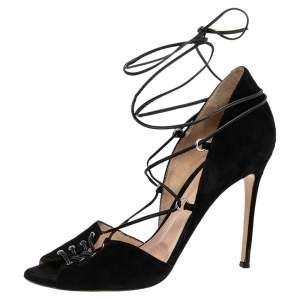 Gianvito Rossi Black Suede Lace up Sandals Size 40