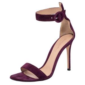 Pre Owned Gianvito Rossi Grape Suede Portofino Ankle Strap Sandals Size 38.5