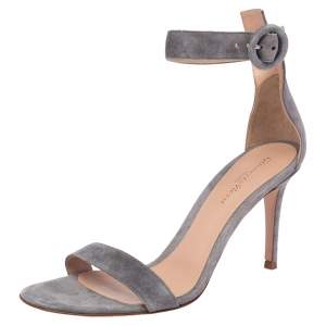 Pre Owned Gianvito Rossi Grey Suede Portofino Ankle Strap Sandals Size 38.5