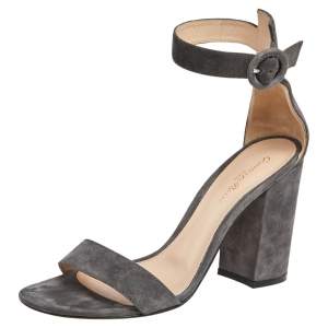 Gianvito Rossi Grey Suede Ankle Strap Sandals Size 39.5